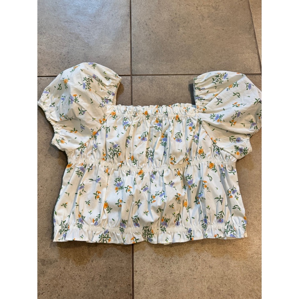 ZARA Girls Floral Puff Sleeve Blouse and Charcoal Seersucker Ruffle Tank Bundle - Picture 7 of 7